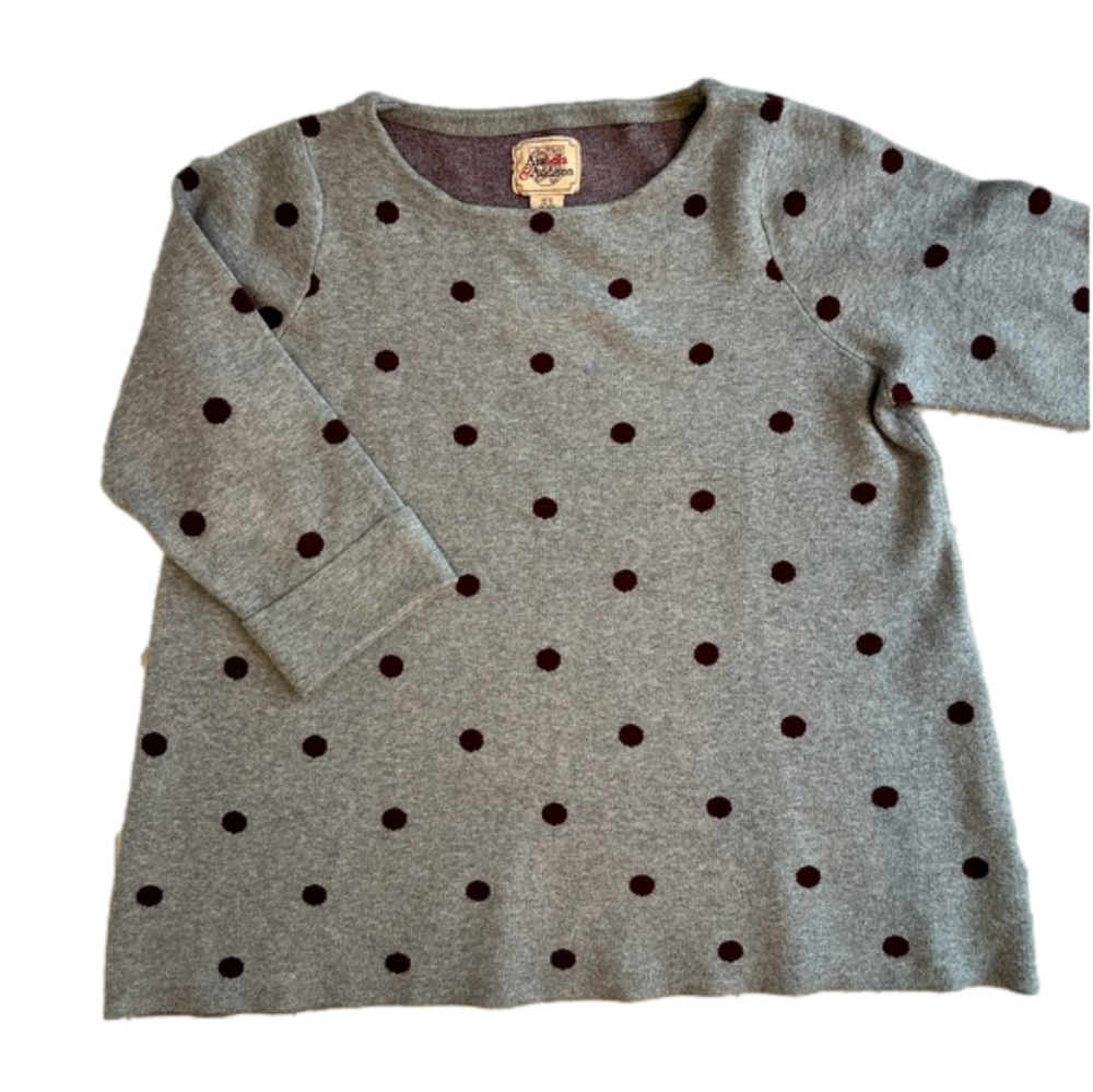 Arabella & Addison gray long sleeved sweater w/burgundy polka dots 1X